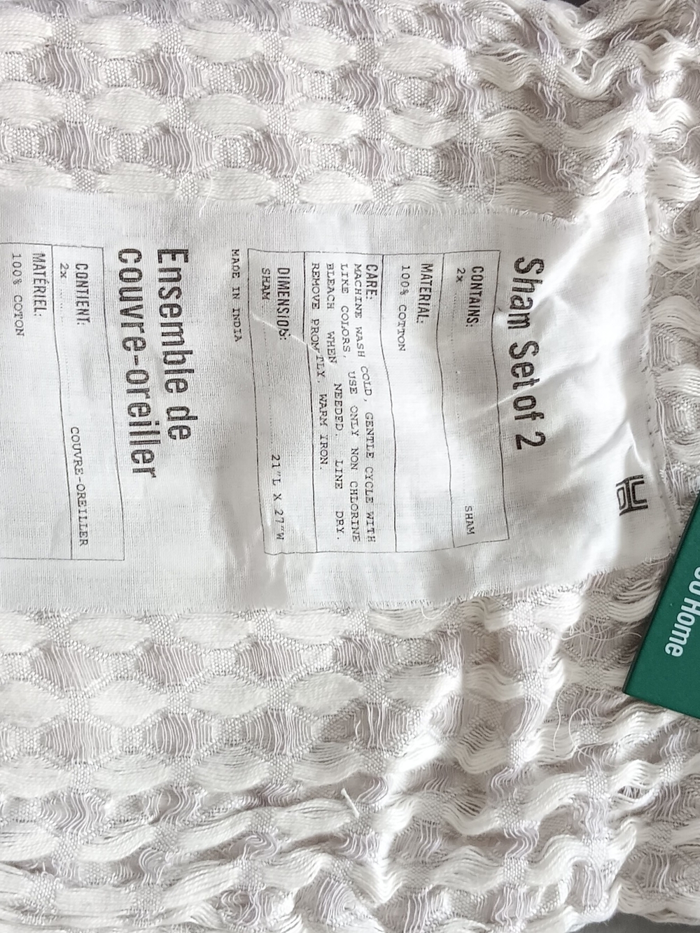 Urban Outfitters White Cotton Care-Label Shams. Standard Pillow Size
